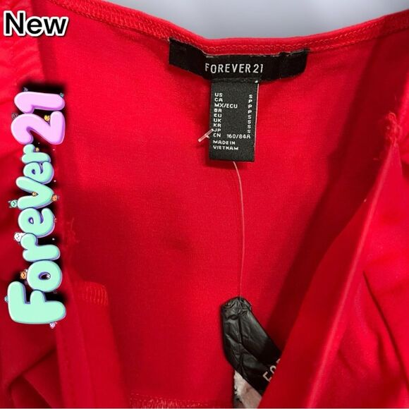 New NWT Forever 21 Red Puffer sleeve Flowy Mini Dress - Small - Picture 4 of 5